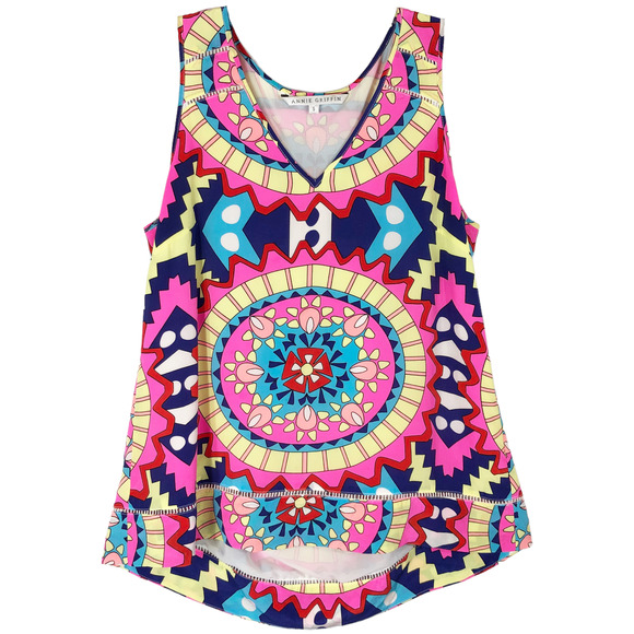 Annie Griffin Small Top Colorful‎ Silk Sleeveless Lined Pink Blue Yellow 1441 - Picture 1 of 9